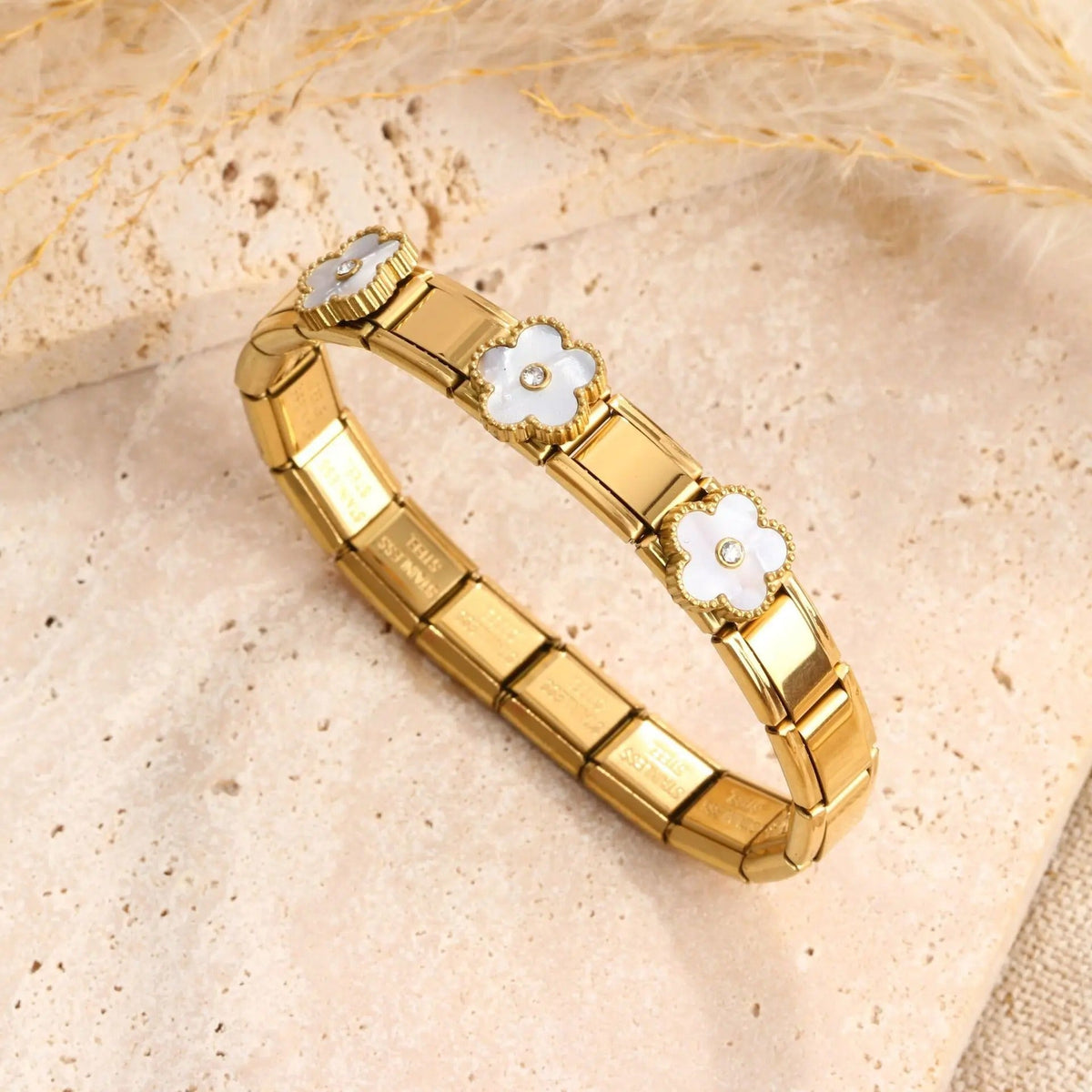 Fashion Five Leaf Flower Bracelet Stainless Steel Strap Stretch Simple for Woman Girl New Trend