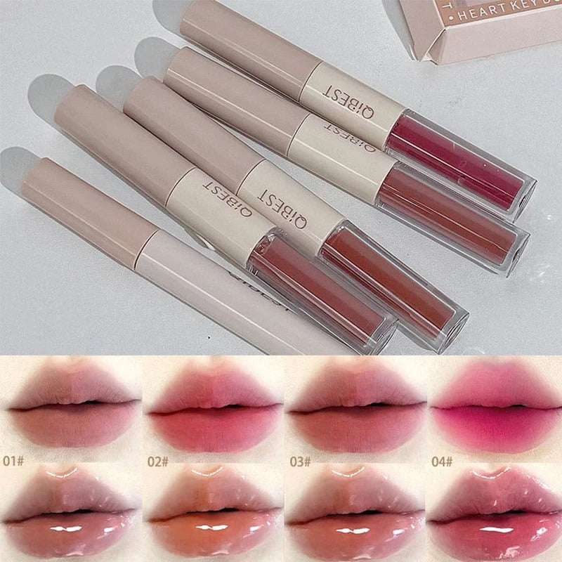 QIBEST 4 Colors Double Head Lip Glaze,Pressed Powder,Blush,Eyeshadow, Eyebrow