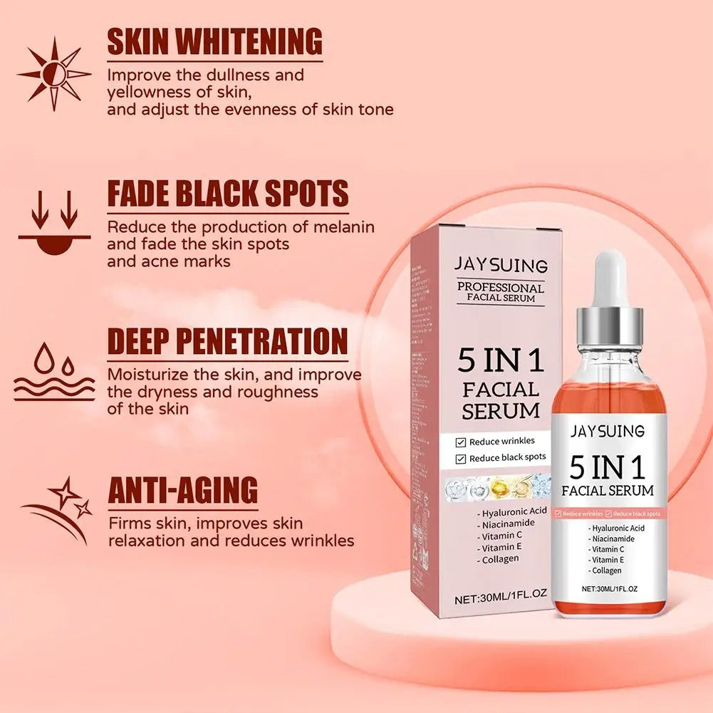 5 In 1 Fade Fine Lines Firming Face Serum Moisturizing Brightening Vitamin C Hyaluronic Acid Facial Serum Shrink Pores Skin Care