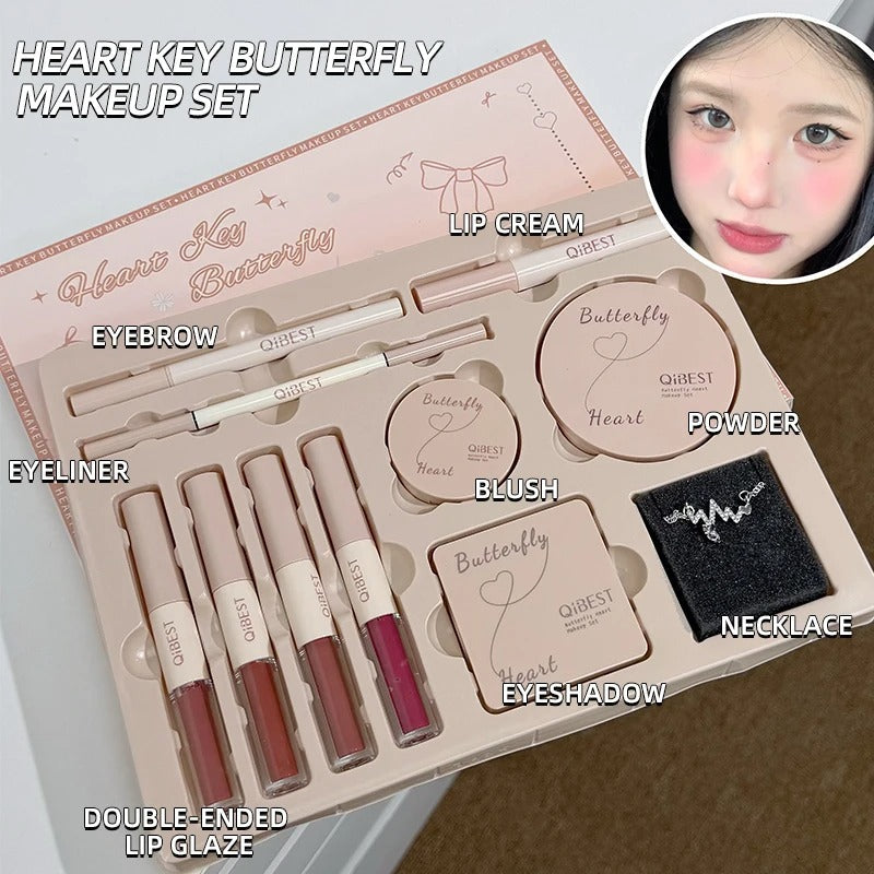 QIBEST 4 Colors Double Head Lip Glaze,Pressed Powder,Blush,Eyeshadow, Eyebrow